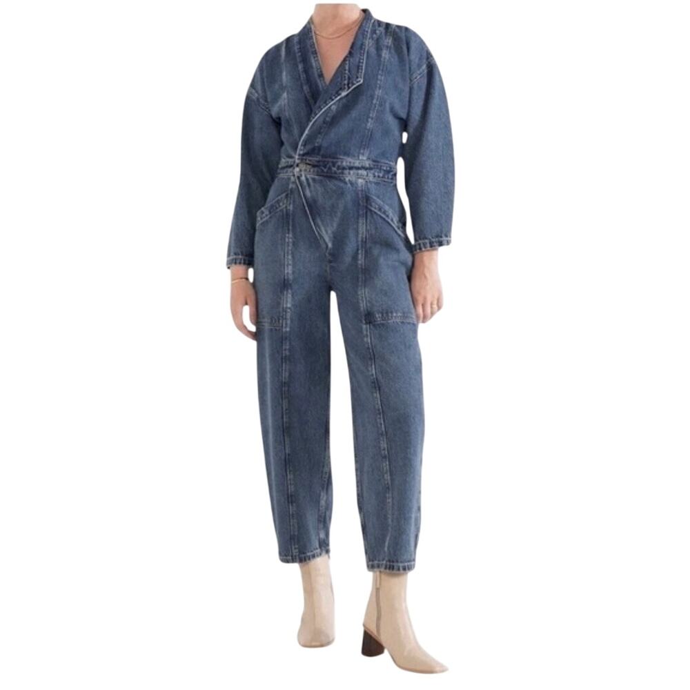 ETICA Liv Asymmetrical Denim Long Sleeve Jumpsuit Size Small